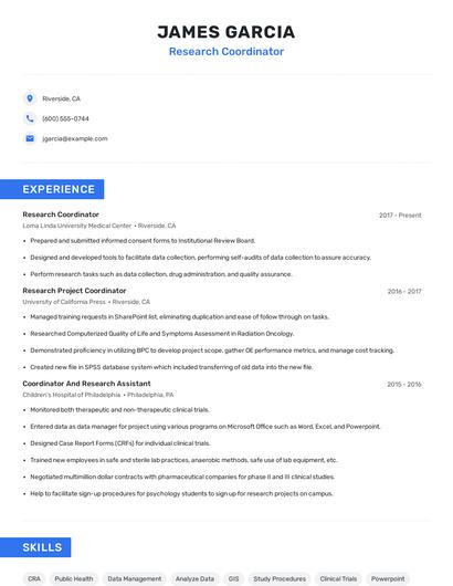 Research Coordinator Resume