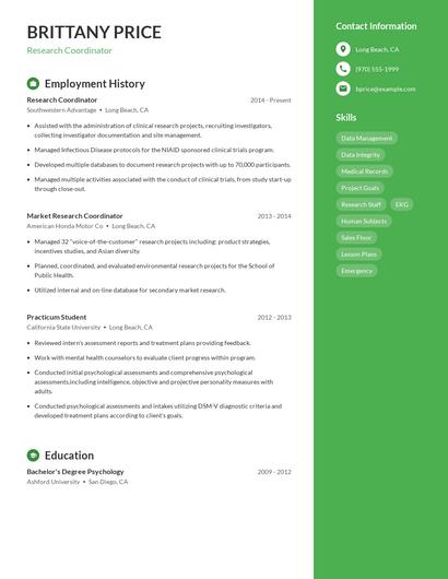 Research Coordinator Resume