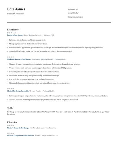 Research Coordinator Resume