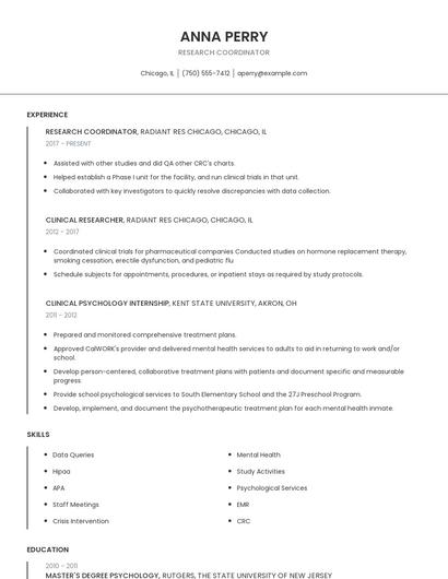 Research Coordinator Resume