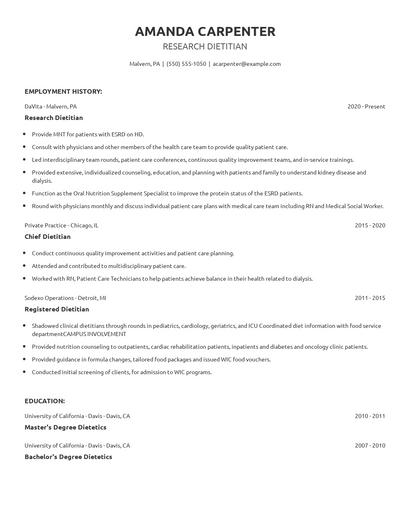 Research Dietitian Resume