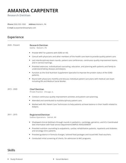 Research Dietitian Resume