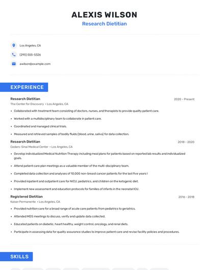 Research Dietitian Resume