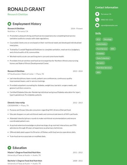 Research Dietitian Resume