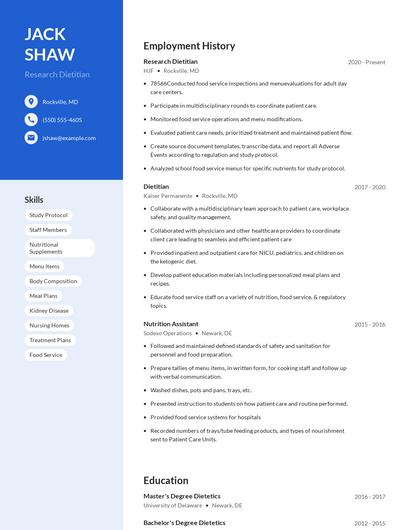 Research Dietitian Resume