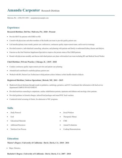 Research Dietitian Resume