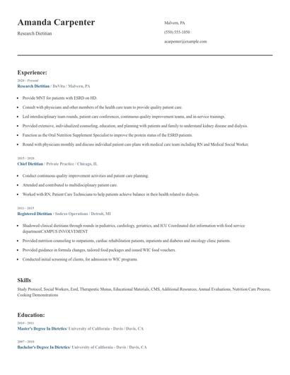 Research Dietitian Resume