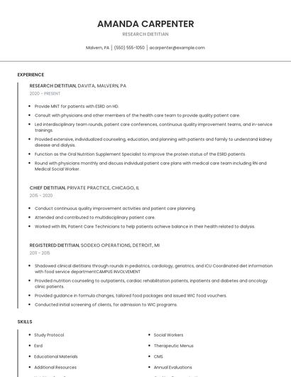 Research Dietitian Resume
