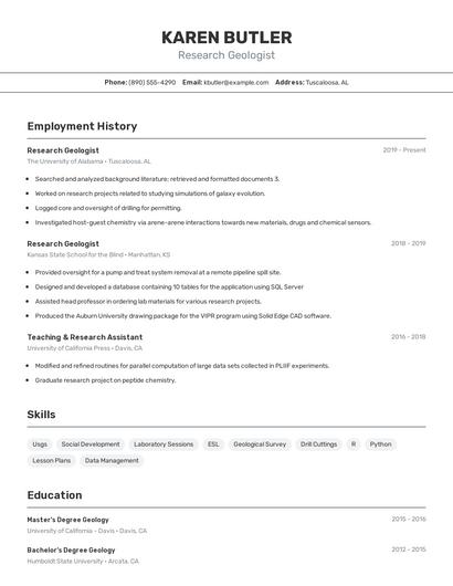 Research Geologist Resume
