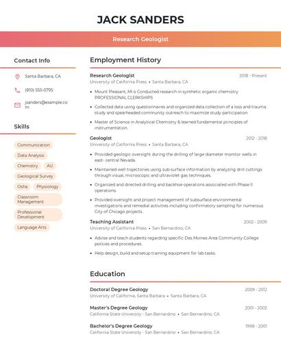 Research Geologist Resume