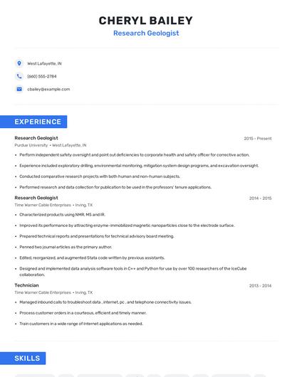 Research Geologist Resume
