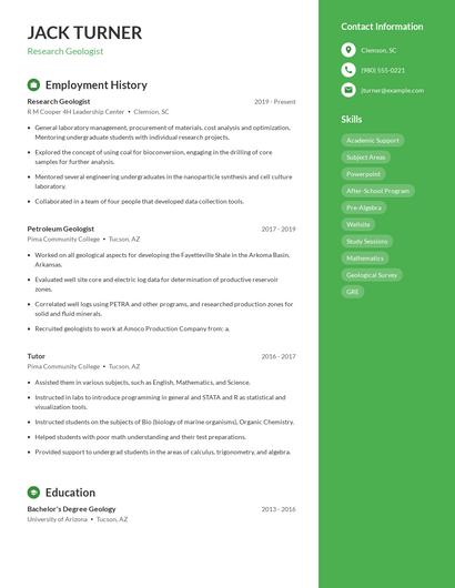Research Geologist Resume
