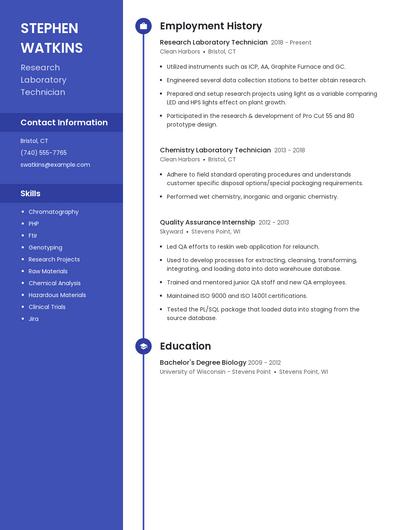 Research Laboratory Technician Resume