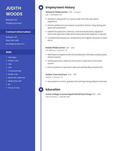 Research Phlebotomist Resume