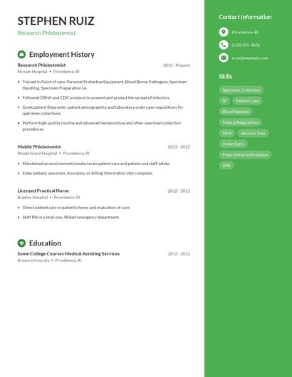 Research Phlebotomist Resume