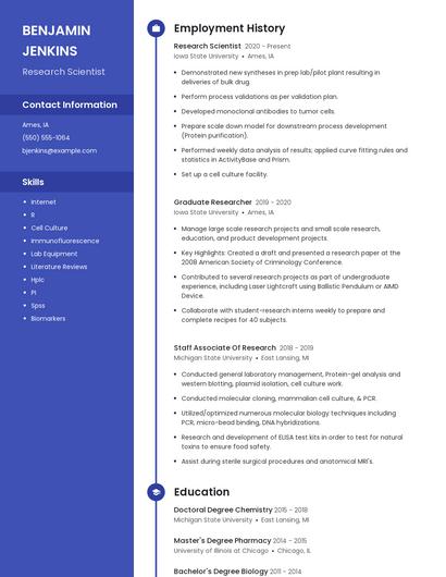 Research Scientist Resume