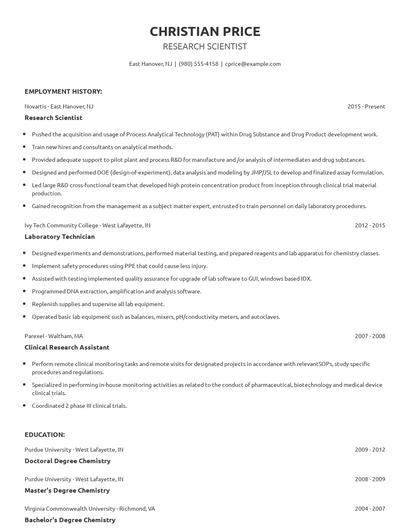 Research Scientist Resume