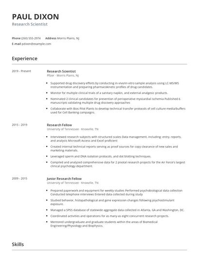 Research Scientist Resume