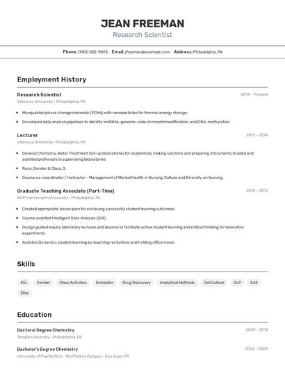 Research Scientist Resume