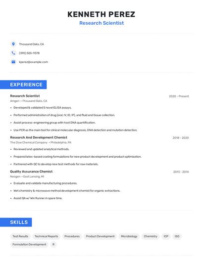 Research Scientist Resume