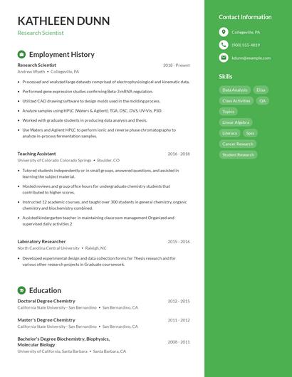 Research Scientist Resume