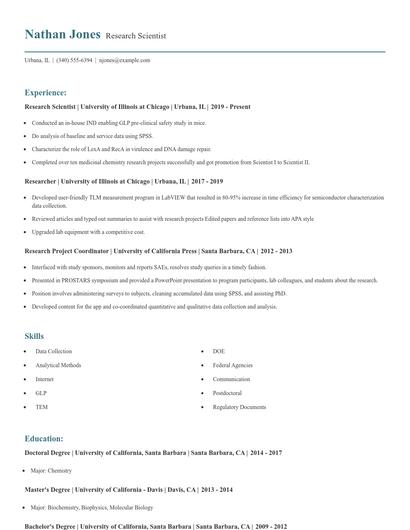 Research Scientist Resume