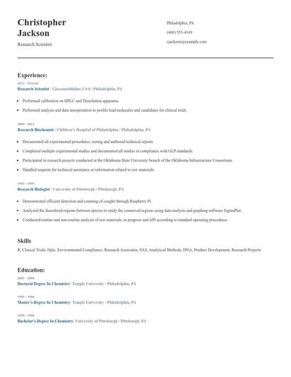 Research Scientist Resume