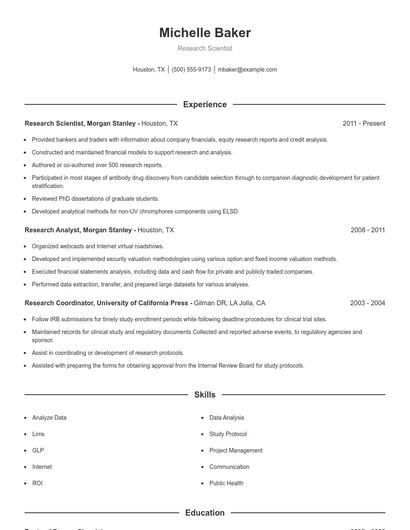 Research Scientist Resume