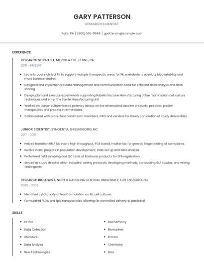 Research Scientist Resume