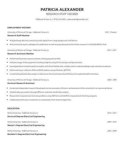 Research Staff Member Resume