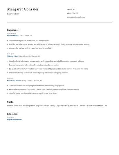 Reserve Officer Resume