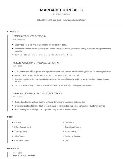 Reserve Officer Resume