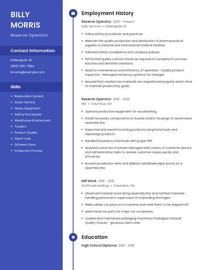 Reserve Operator Resume