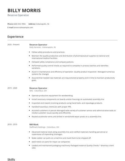 Reserve Operator Resume