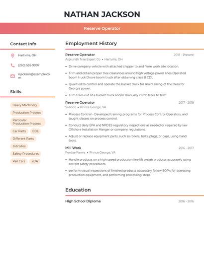 Reserve Operator Resume