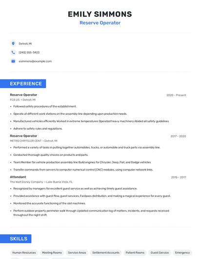Reserve Operator Resume