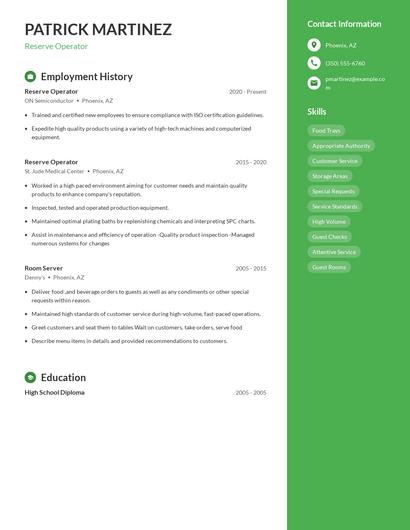 Reserve Operator Resume