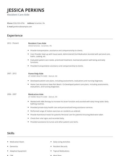 Resident Care Aide Resume