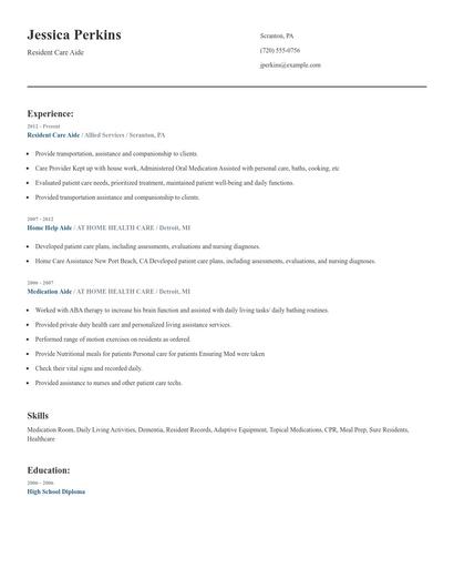 Resident Care Aide Resume