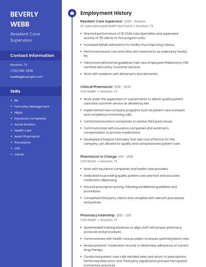 Resident Care Supervisor Resume