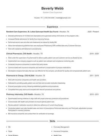 Resident Care Supervisor Resume