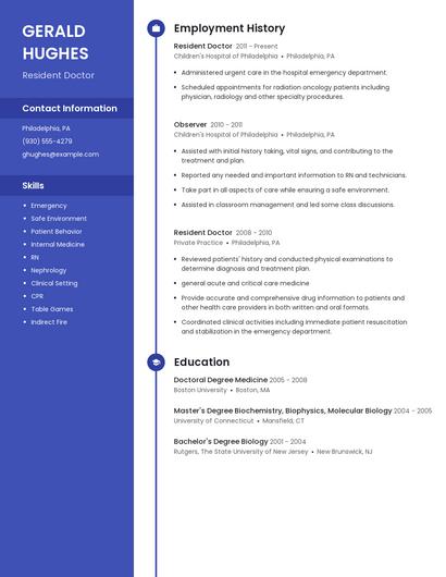 Resident Doctor Resume