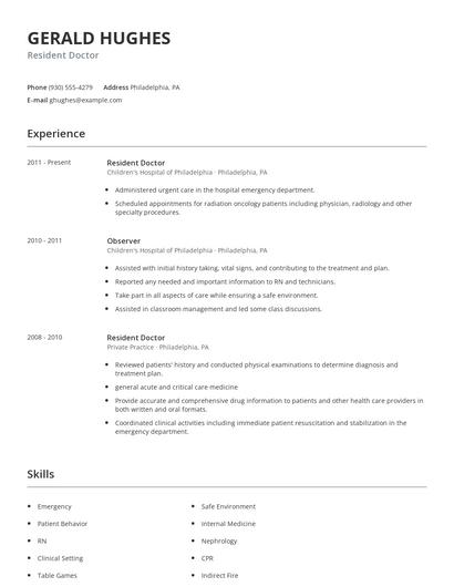 Resident Doctor Resume