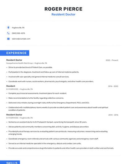 Resident Doctor Resume