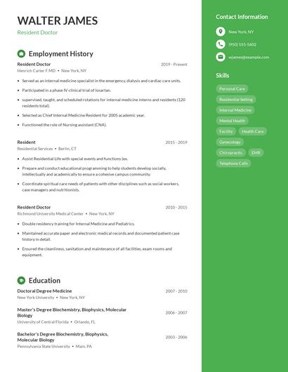 Resident Doctor Resume