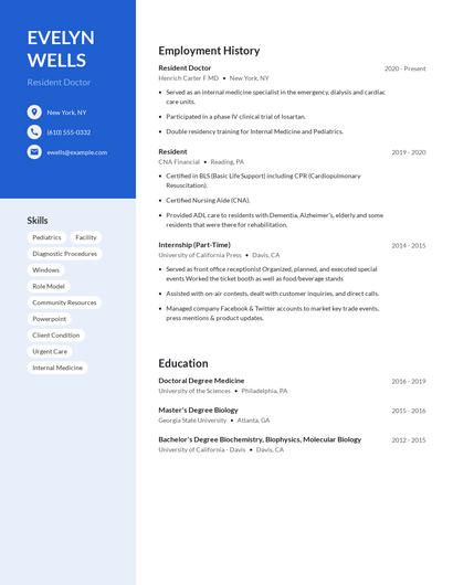 Resident Doctor Resume