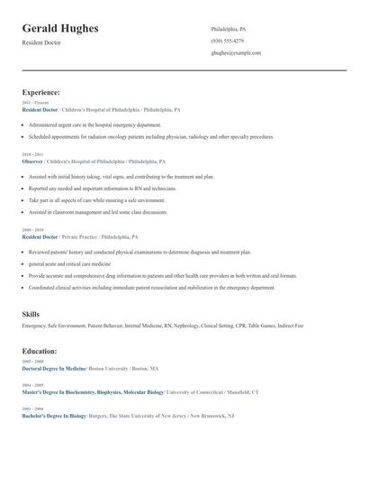 Resident Doctor Resume