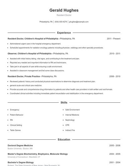 Resident Doctor Resume