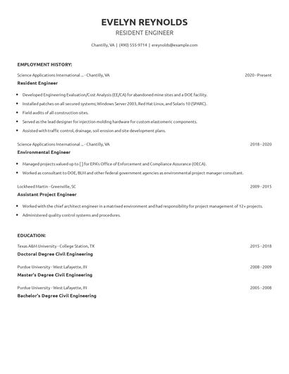 Resident Engineer Resume
