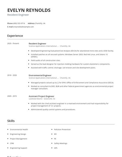 Resident Engineer Resume
